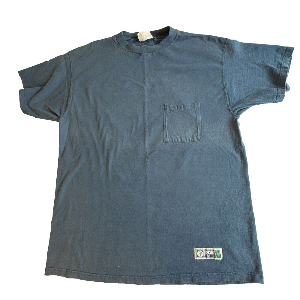 VTG 90s Discus Athletic Pocket T Shirt XL Blue Blank Sun Faded Grunge Crew Neck - Picture 3 of 16